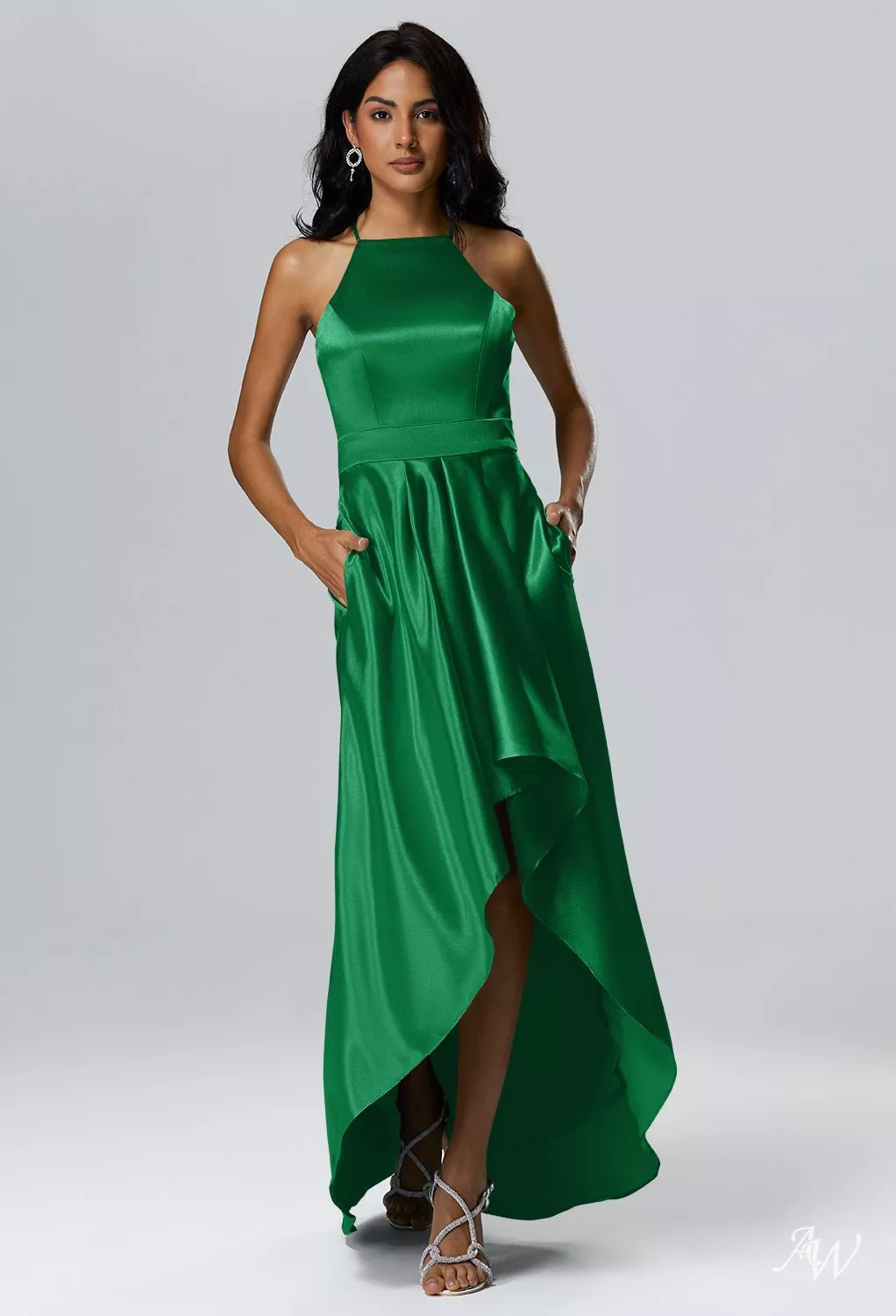 AW Marlene Dress, Fennel Seed Crystal Satin Satin Charmeuse Hi Lo